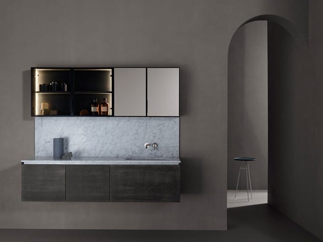 Деревянный шкаф для умывальника с дверцами с зеркалом Inbani слой ARCH-00140341 - Вид №3