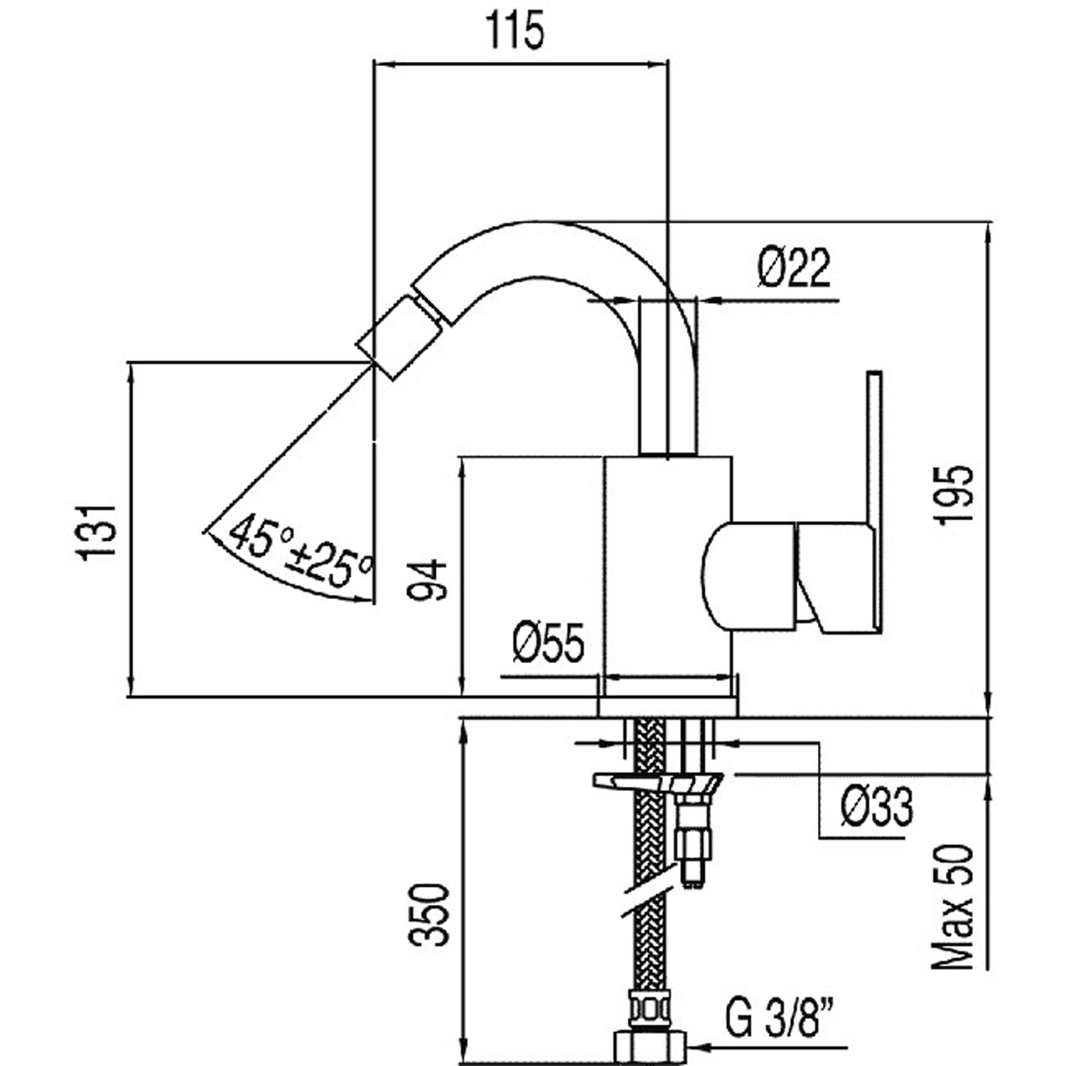 Смеситель для биде LEX-ALP с одной ручкой и боковым рычагом-181224 TRES - Вид №1