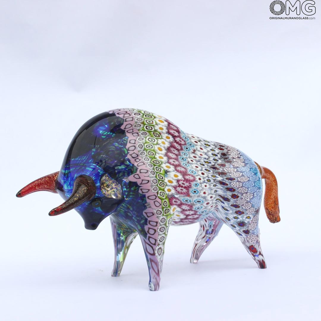 2077 ORIGINALMURANOGLASS Скульптура Буйвол - муранское стекло с мурринами 25 см  - Вид №1
