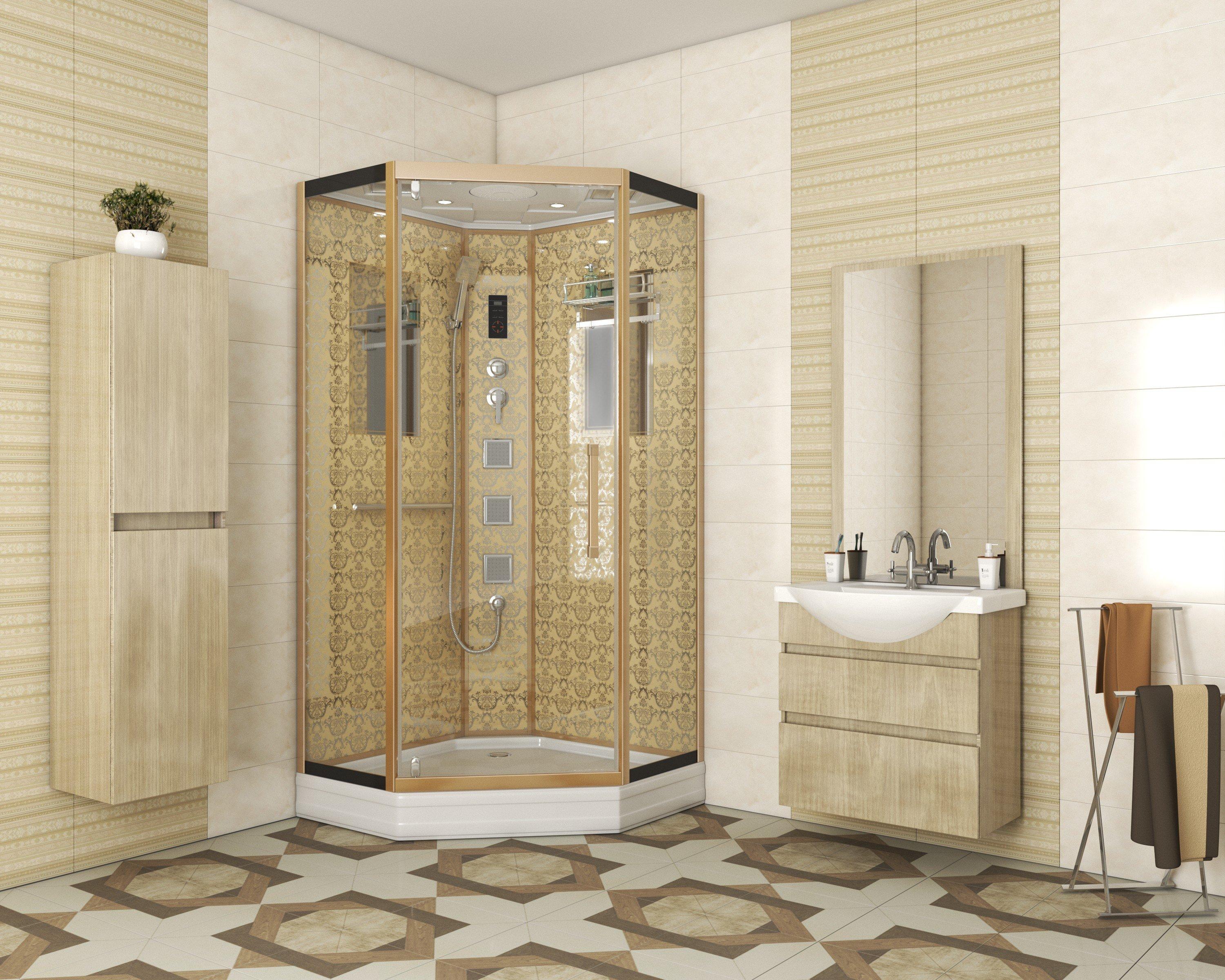 Душевая кабина NG-7717G (1000x1000х2150) низкий поддон стенки ЗОЛОТО Niagara Luxe - Вид №1