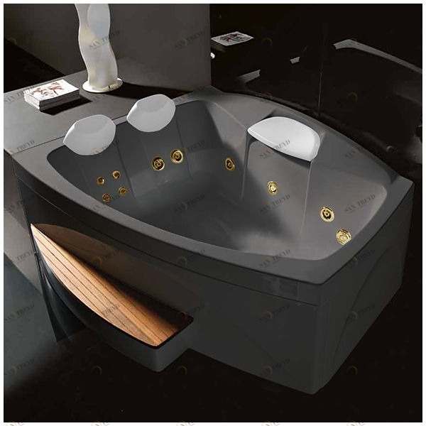 Ванна GRUPPO TREESSE Matrix Slim V7637-SE большая с подголовником глубокая с гидромассажем серая с золотой фурнитурой STDV7637SEZ