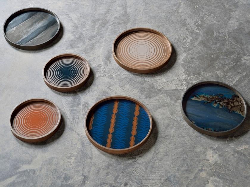 Ethnicraft Круглый поднос из дерева и стекла Linear flow 20923 - Вид №4