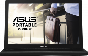 90LM00I0-B01170 mb168b 15.6" wide led hd portable usb-powered monitor, 16:9, 1366 x 768 , 11ms, 200 cd/m2 , 500 :1, 90°(h), 65°(v), usb 3.0, smart case, single usb 3.0 cable for power and data transmission, silver black ASUS