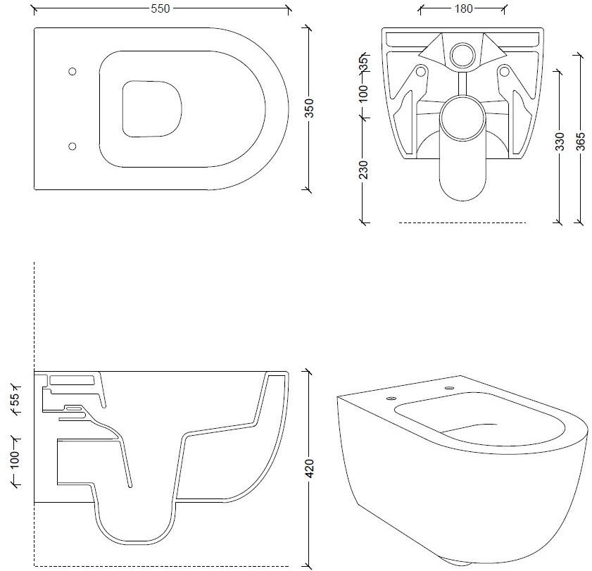 32220101,32240101 Подвесной унитаз настенный Белый Alice Ceramica UNICA Италия - Вид №13