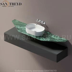 Agape ELL Подвесная столешница с возможностью установки 1-2 раковины. Размер: длина от 200 см до 220 см. Отделка: зеленый мрамор AELLN1MAA2022VD