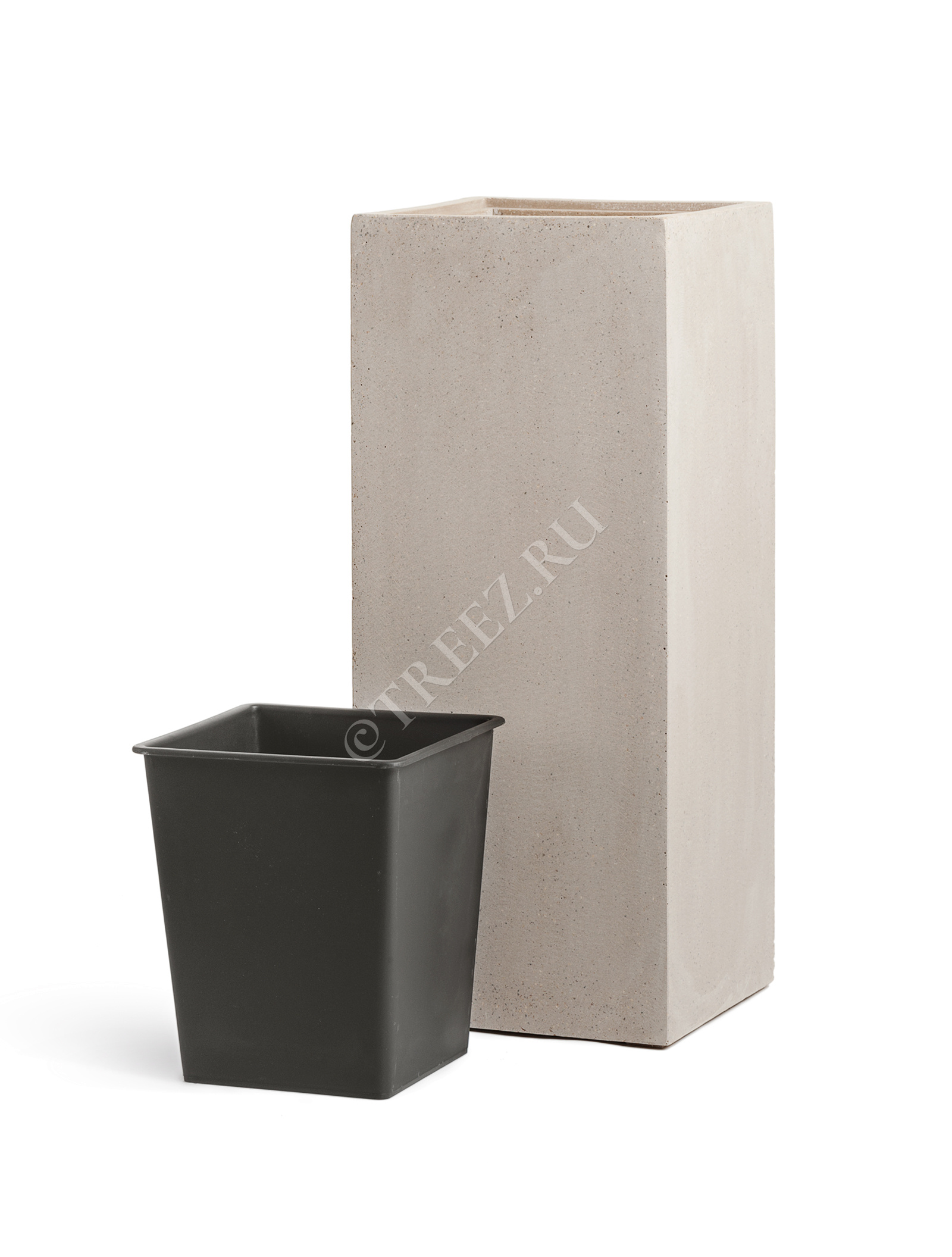 41.3317-02-010-BE-60 Кашпо  Effectory - серия Beton - Высокий куб - Белый песок Цветочная коллекция  - Вид №2