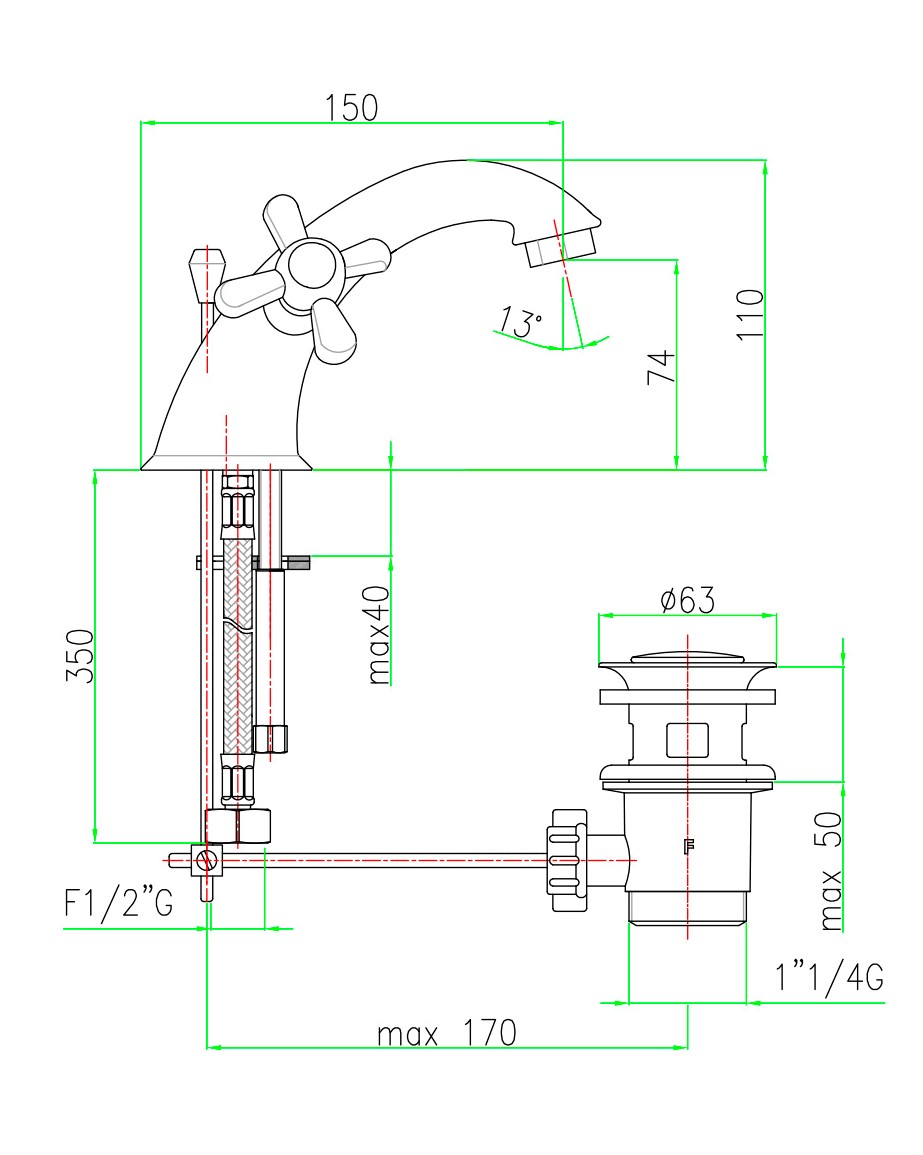 AM700108017 Смеситель для раковины Webert Armony - Вид №1