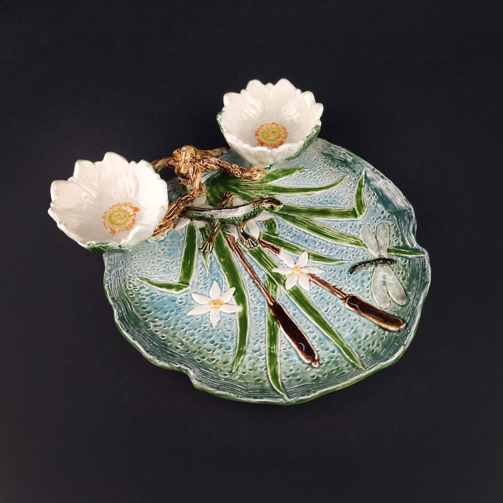 Блюдо для закусок (с двумя кувшинками) Бирюза/Зеленый PROVANSFAIENCE sun-id-994698 - Вид №17