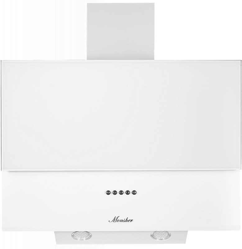 KVAZI 60 W Наклонная вытяжка, ширина 60 см, отвод/рециркуляция, 650 м3/час, механическое кнопочное управление, 3 скорости, светодиодное освещение 2*3 вт, металлические жироулавливающие фильтры, угольный фильтр (опция), 58 дб, цвет: белый Monsher Santreyd 