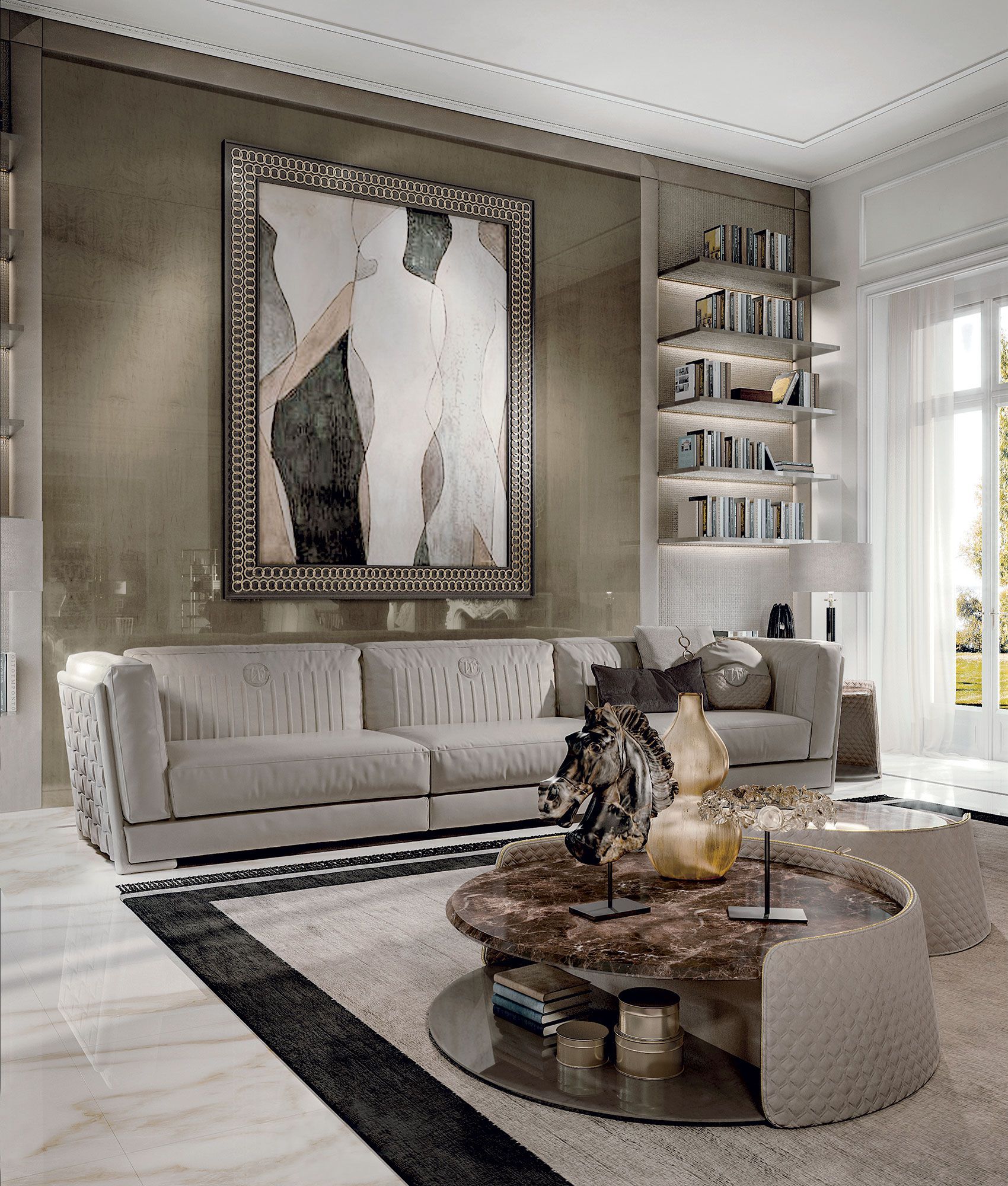 Низкий мраморный журнальный столик и стеганая обивка Vittoria Frigerio Contarini ARCH-00086322 - Вид №2