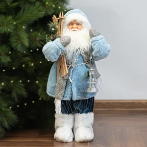 89368054 Декоративная фигура Санта с посохом 22x36 см голубой STLM-1499181