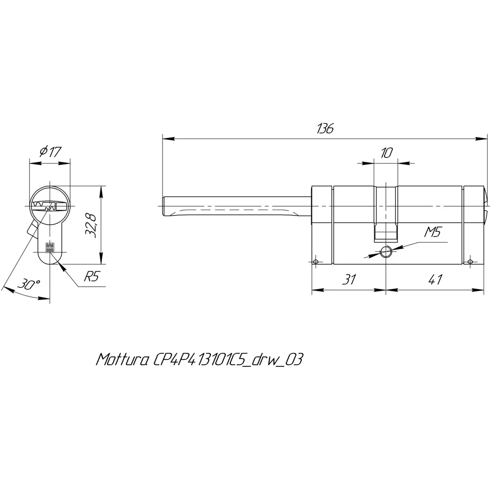 Цилиндр Mottura Champions Pro CP4P413101C5, 36x10x26 мм, ключ/шток, цвет матовый никель, без вертушки 82393140 STLM-2061072 - Вид №4