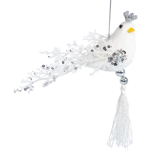 89368976 Украшение декоративное подвесное Птичка 14x13 см белый STLM-1415697
