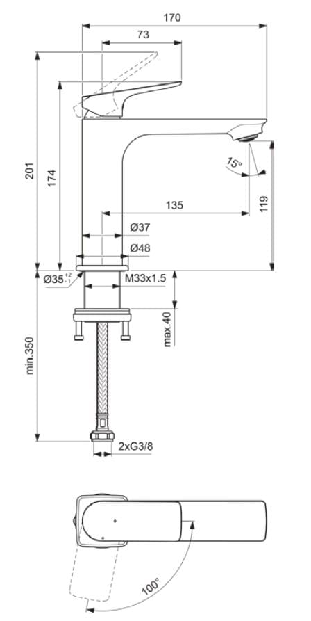 Смеситель для раковины без слива Ideal Standard Ceralife C ARCH-00057303 - Вид №2