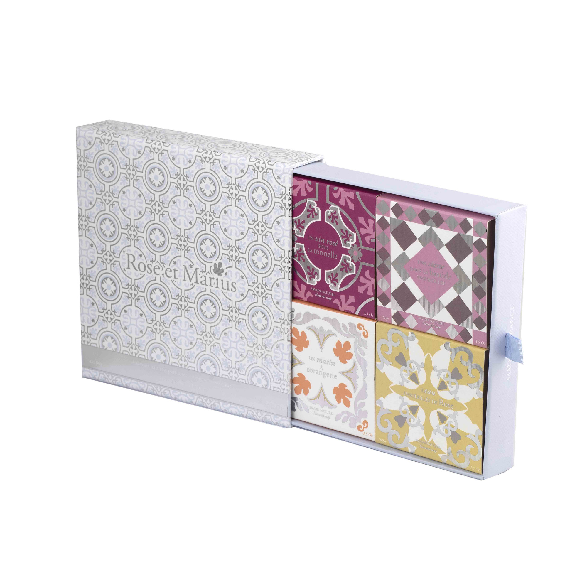 COF-SV-100 Набор мыло натуральное ароматизированное 4 шт * 100 гр, подарочная упаковка Rose&Marius Santreyd 