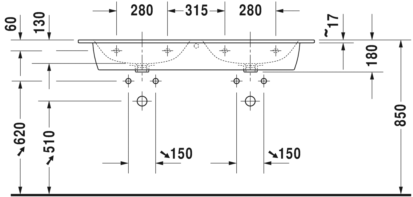 2336133230 Подвесная раковина настенная овальная Duravit ME BY STARCK - Вид №3