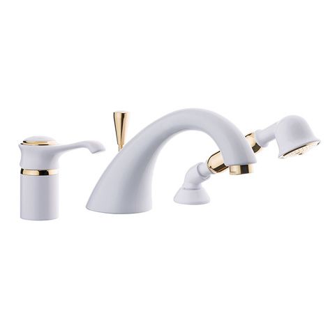 60120BO Смеситель Tiffany с ручным душем на борт ванны, 3 отверстия, цвет белый-золото EMMEVI