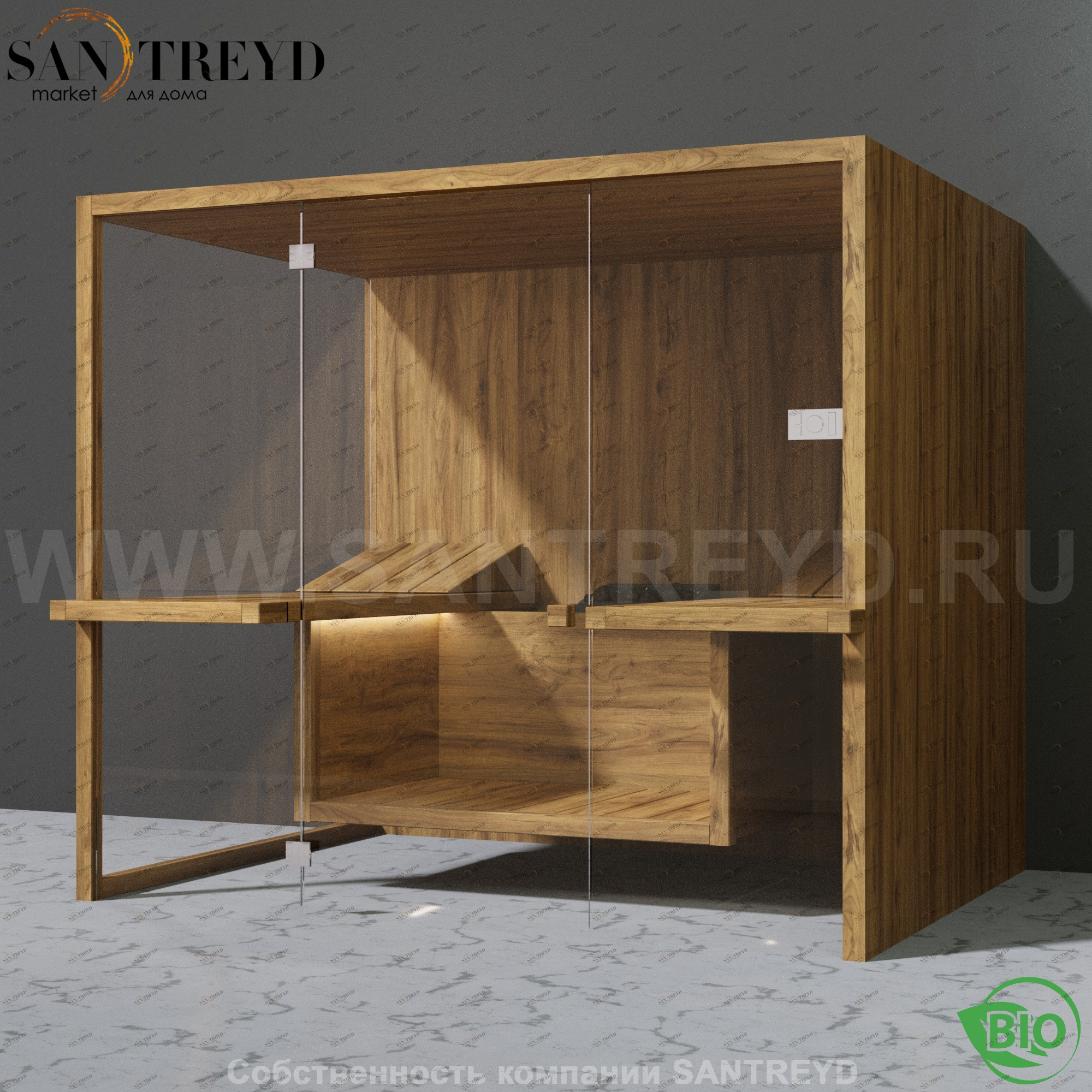 Effegibi AIR BI91100003 Био-сауна. Установка: к стене. Мощность: 12 кВт макс. Размеры: длина 247 см, ширина 182 см. Отделка: осина термообработанная.