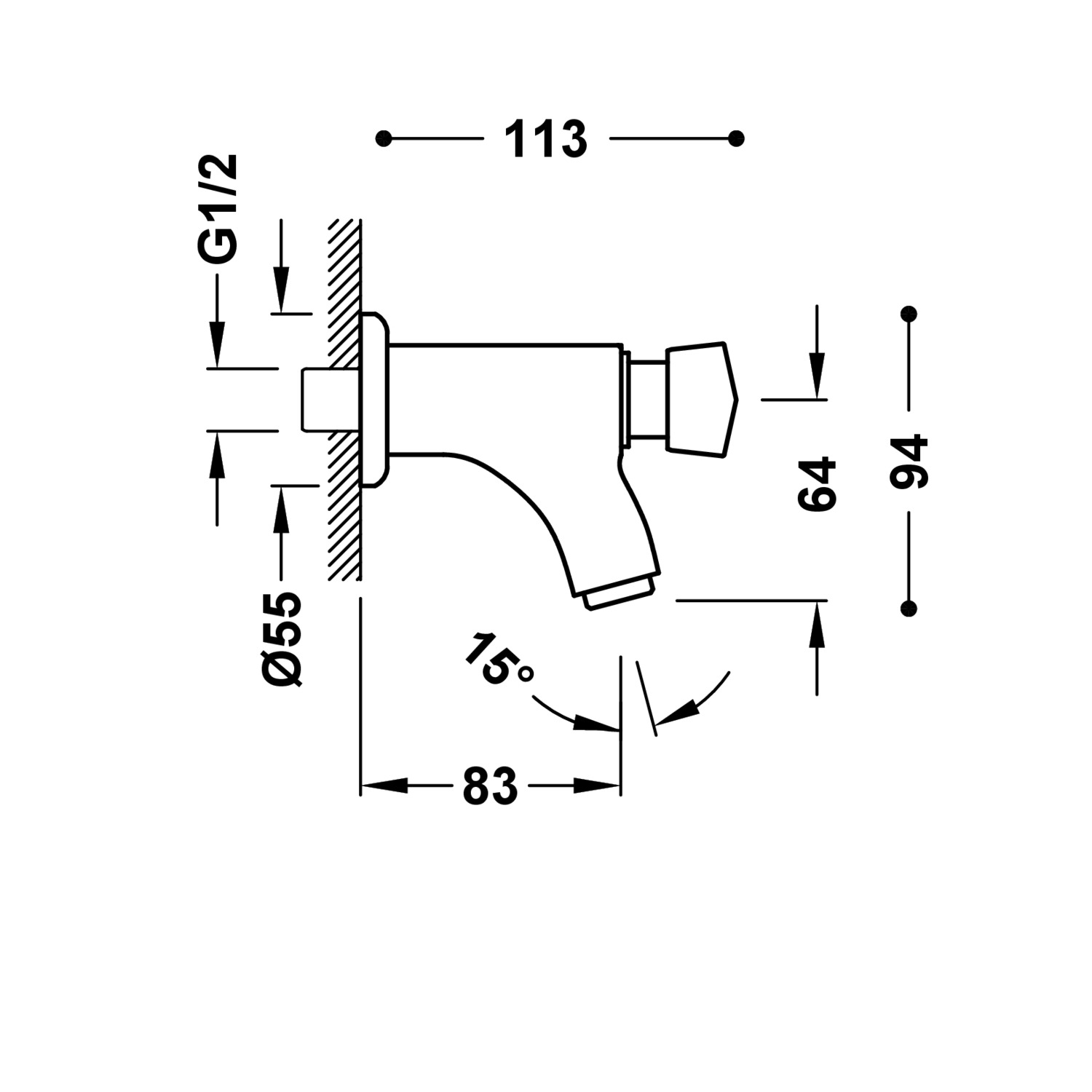 КОЛЛЕКТИВНЫЙ настенный смеситель для умывальника с таймером на 1 воду-21210001 TRES Temporizados - Вид №1