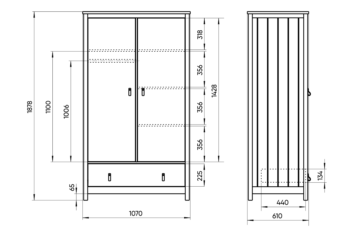 Шкаф распашной белый с 2 дверцами и ящиком Wood ELLIPSE ELLIPSE WOOD 00-3951342 Белый Santreyd  - Вид №6