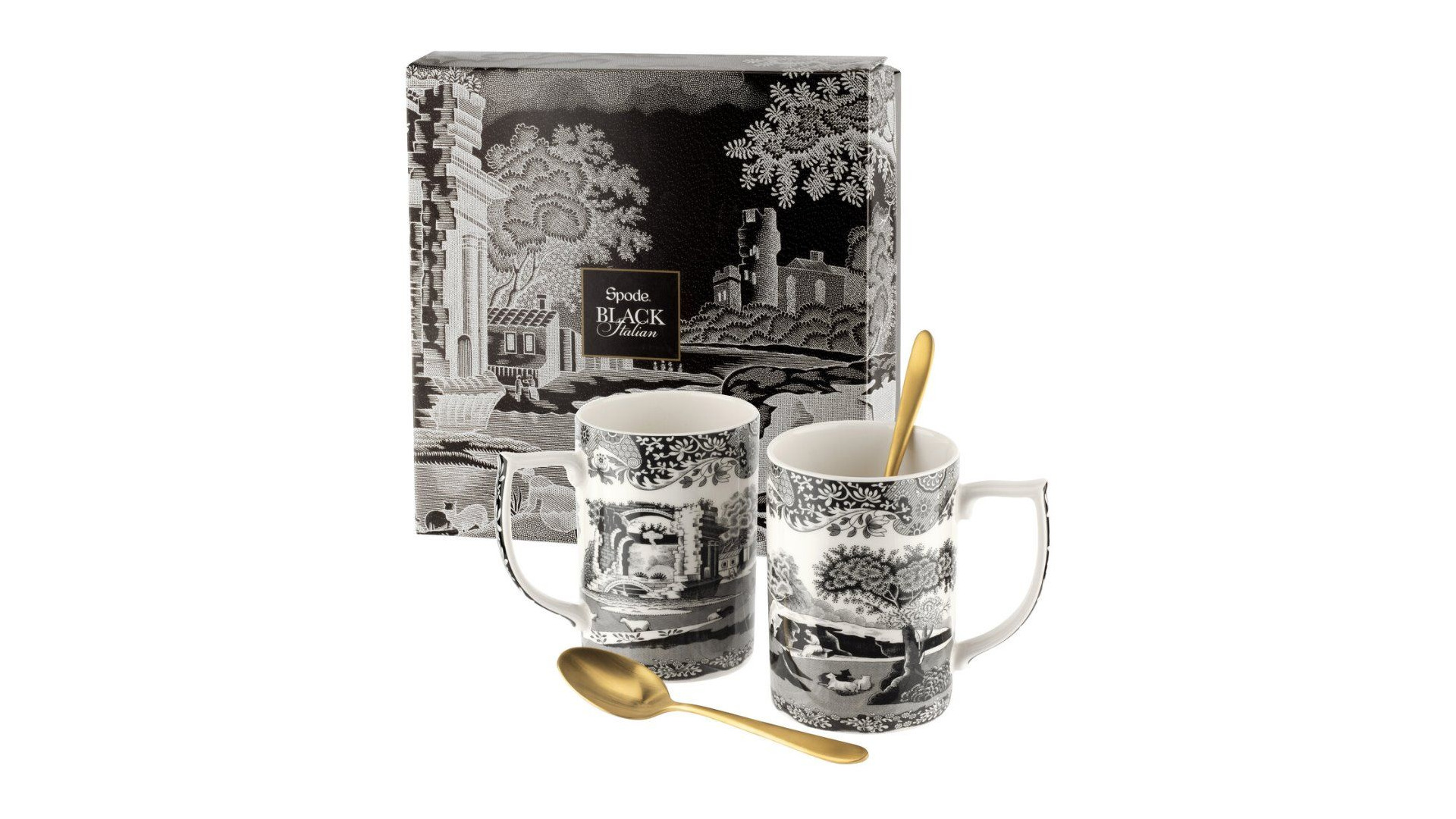 10655439 Spode Набор кружек с чайными ложками Spode "Черная Италия" 340мл, 2шт (лимитированный выпуск) Фаянс  - Вид №5