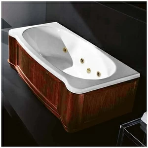 Ванна Gruppo treesse New Classic Young STD-V6747-SX-WO-GD белая с золотой фурнитурой и гидромассажем прямоугольная левая деревянная панель орех