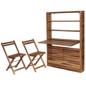 Набор садовой мебели Naterial Porto Compact Plus складной акация: стеллаж с откидной столешницей и 2 стула