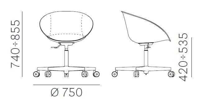 Кожаный поворотный операционный офисный стул с колесами Pedrali ARCH-00114101 - Вид №2