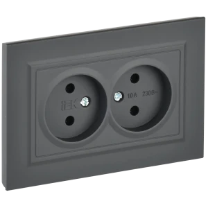 Розетка встраиваемая двойная Iek Brite без заземления цвет графитовый