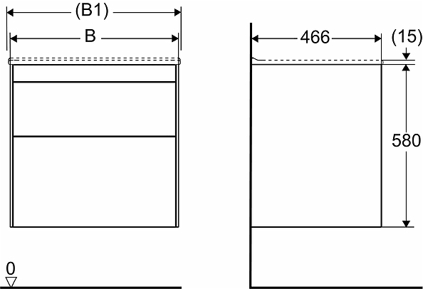 47445 Напольный шкаф IFO Sense для тонкой умывальника с двумя ящиками, Ш = 900 мм, Ш1 = 910 мм, белый - Вид №12