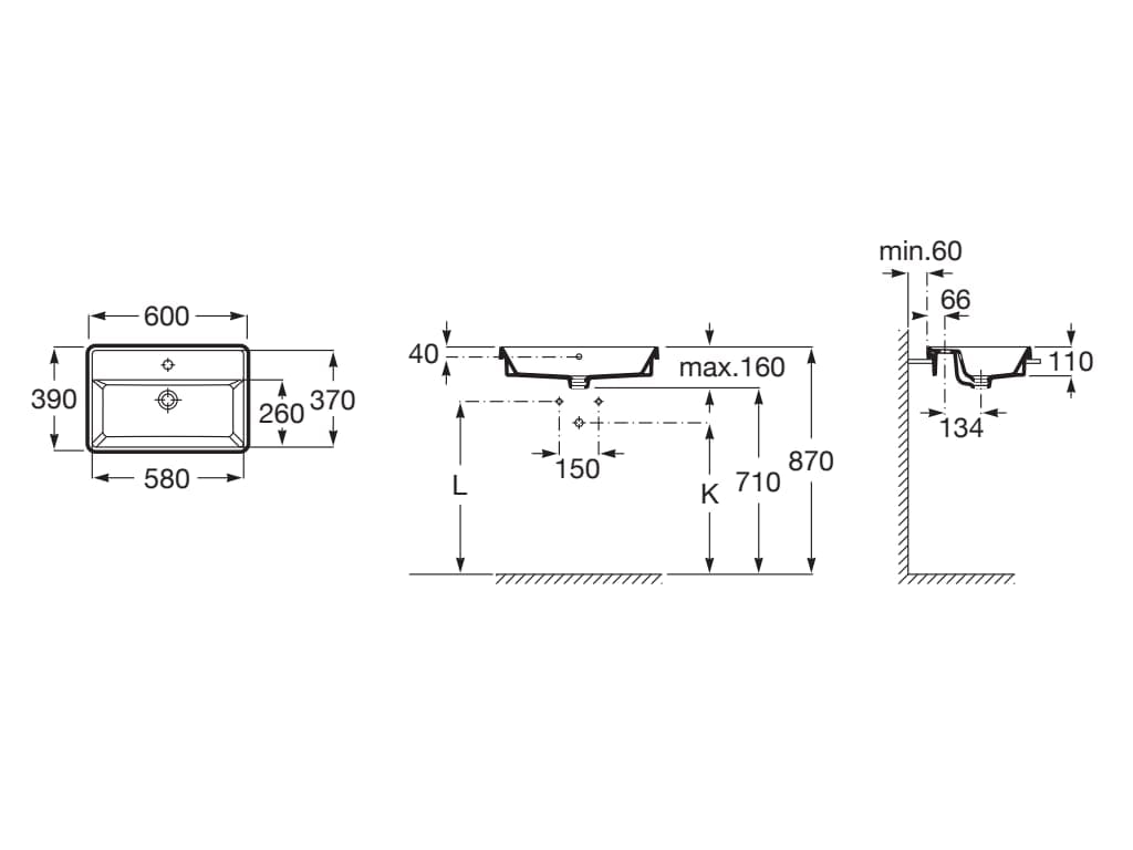 Фарфоровая прямоугольная раковина Roca The Gap ARCH-00114754 - Вид №3