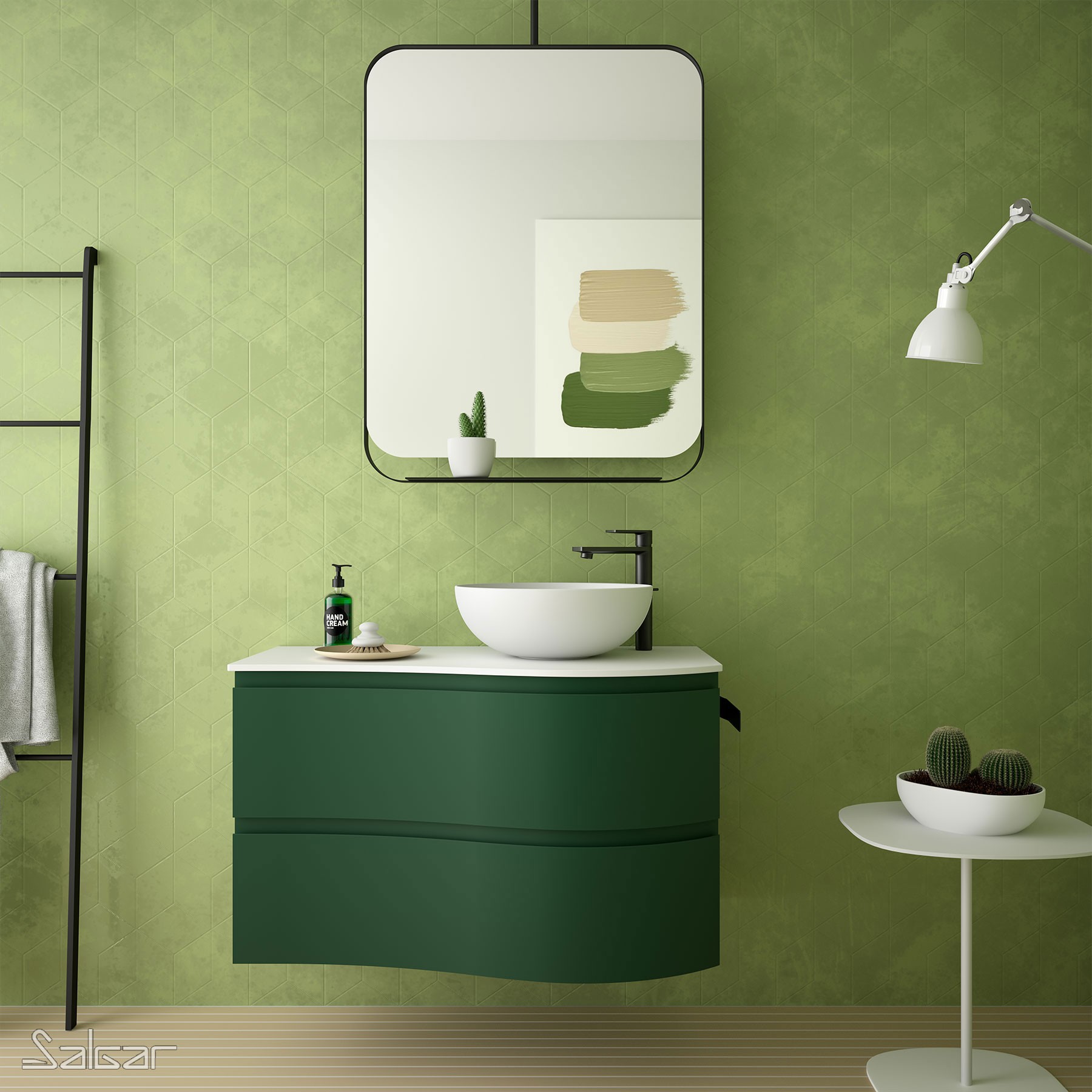 83863 SALGAR Подвесной умывальник MAM 900 ROYAL GREEN слева 2 металлических ящика с функцией soft close 897 x 540 x 505 мм Королевский зеленый  - Вид №2