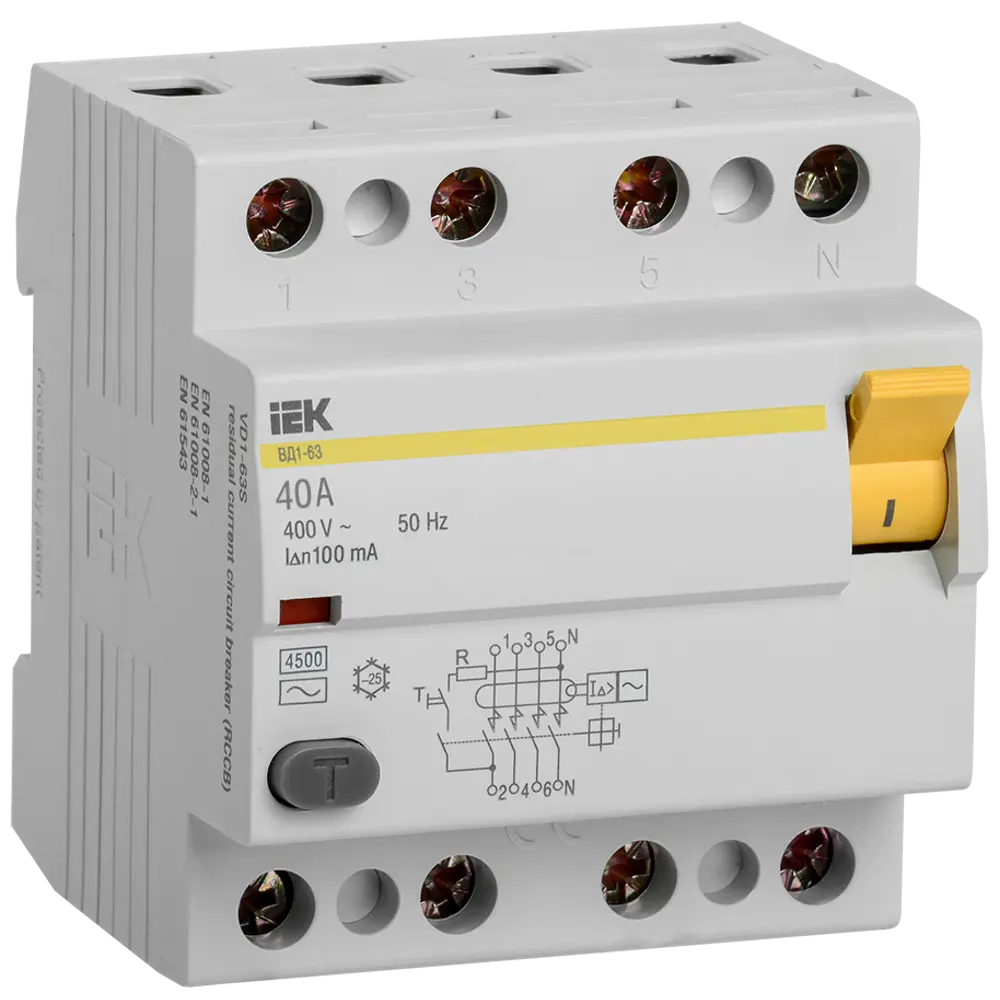УЗО IEK ВД1-63 4Р 40 А 100 мА 4.5 кА AC MDV10-4-040-100 84300215 STLM-2074762 