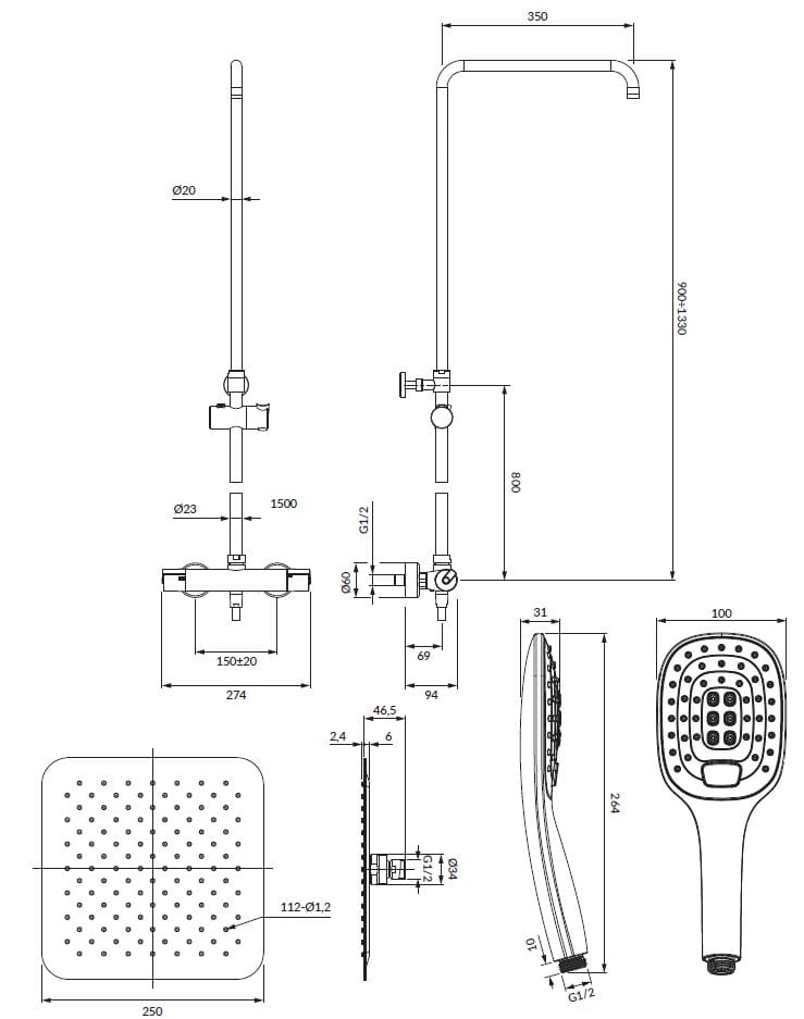 Термостатическая душевая колонна с душем и ручным душем OMNIRES Y ARCH-00134342 - Вид №2