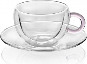 10579365 IVV Набор чашек для эспрессо с блюдцами IVV "Колорс брейк" 70мл (розовая ручка), 2шт Стекло