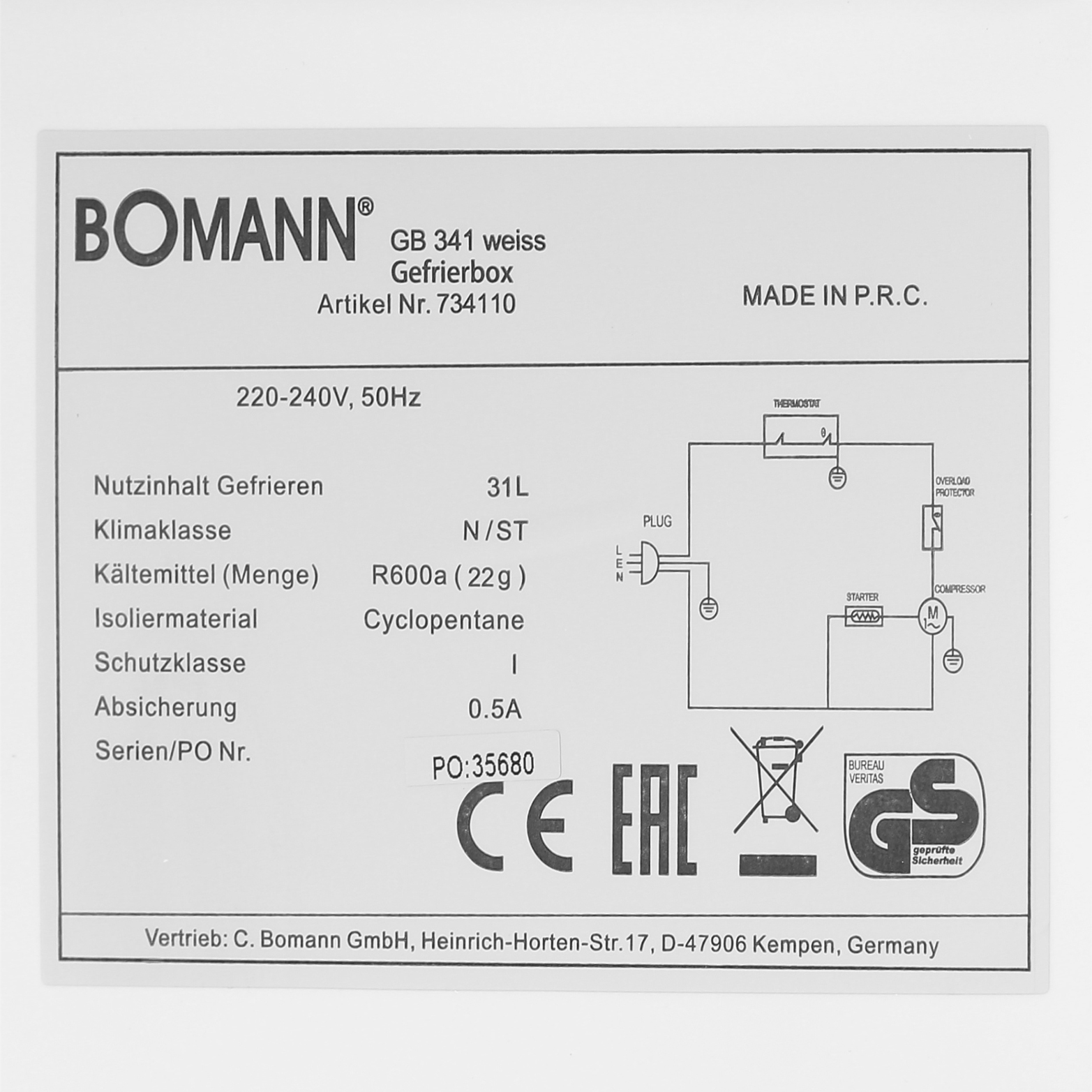 8158624 Морозильный шкаф  Bomann GB 341 weiss белый STDN-0117226 - Вид №7