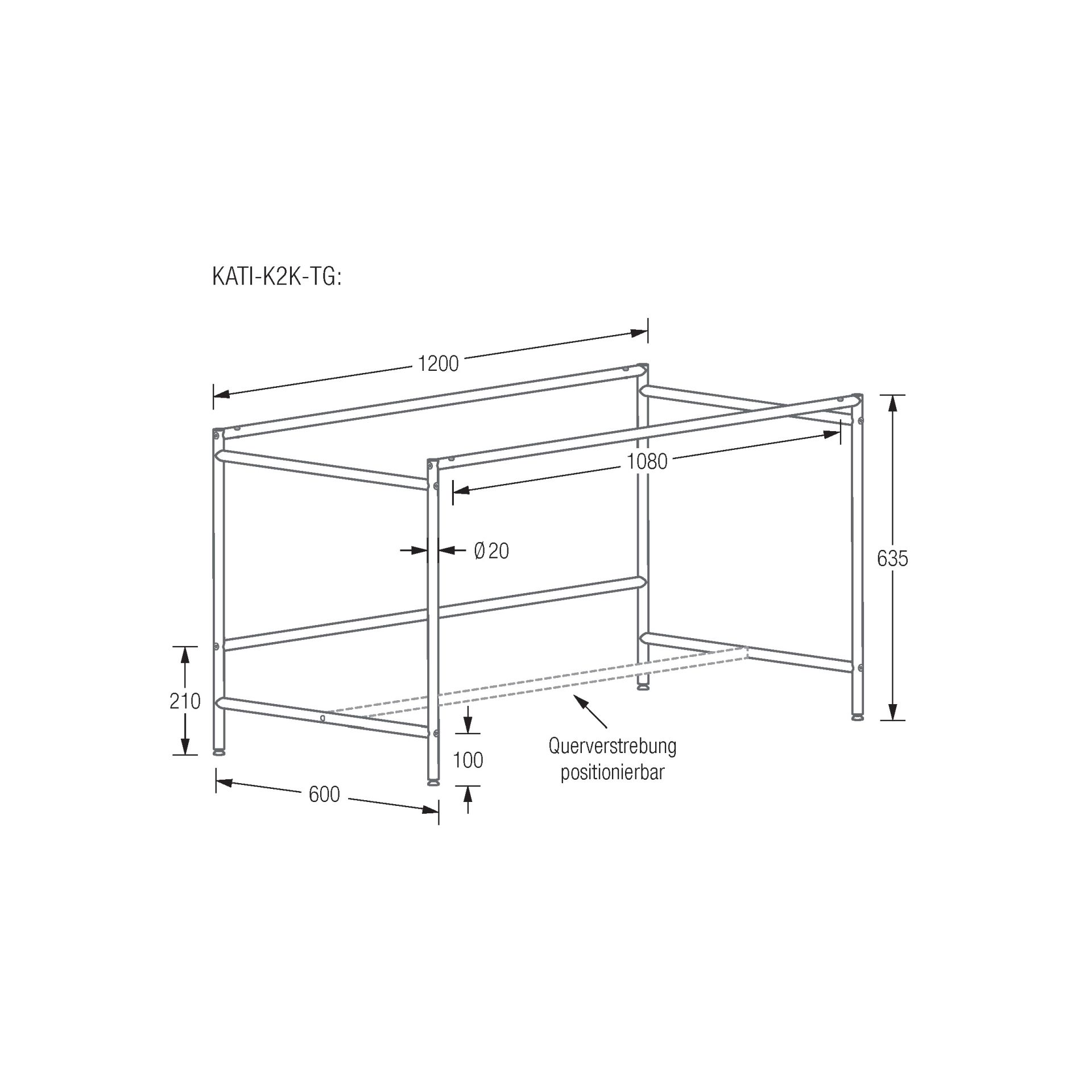 KATI-K2K-TG Стол Karlsruher детский стол - каркас стола с регулируемой перекладиной, 120 х 60 х 63,5 см, из нержавеющей стали, матовой и полированной. PHOS  - Вид №5