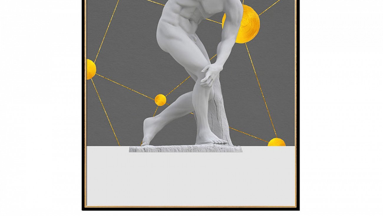 Постер прямоугольный на художественной бумаге 80х60 см "Мирон Дискобол" EVENHOME ДИЗАЙНЕРСКИЕ 00-3878782 Белый;золото;черный  - Вид №1