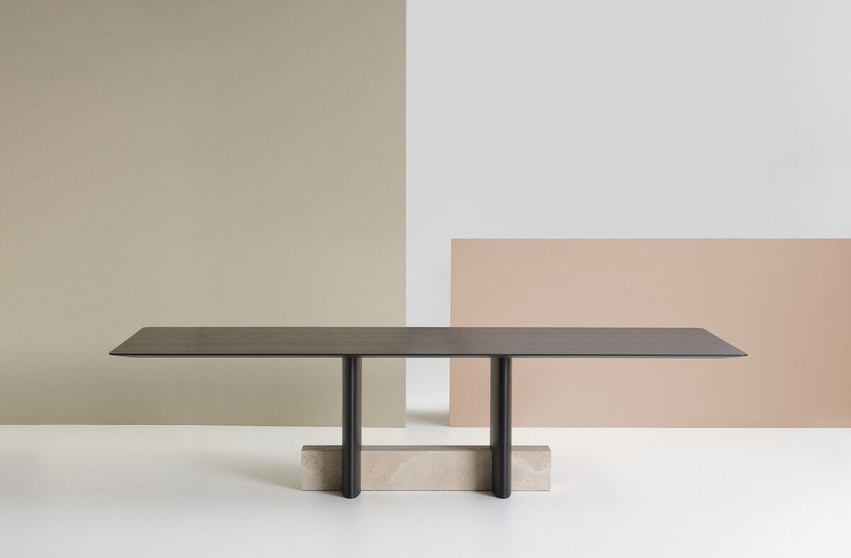 Прямоугольный стол из травертина и ясеня Potocco SYN 956/TR ARCH-00058796 - Вид №1