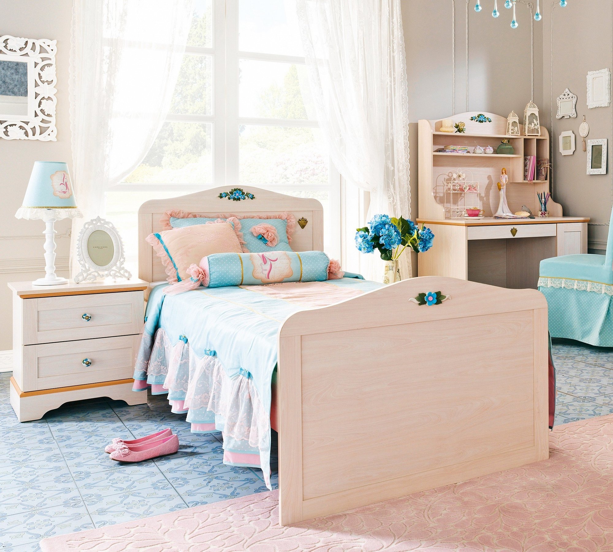 Кровать односпальная 90х190 см беленый дуб Flower CILEK FLOWER 00-3832289 Бежевый Santreyd - Вид №1