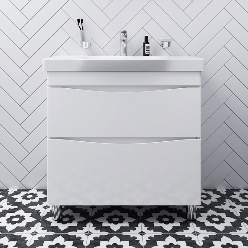 M80FSX0802WG База под раковину напольная 80 см 2 ящика белый глянцевая шт AM.PM Like