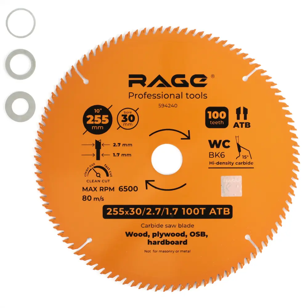 Пильный диск Rage для чистого реза по дереву с переходными кольцами 88928400 STLM-0841815 - Вид №1