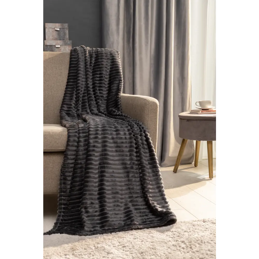 Плед Elanga 150х200 см велсофт цвет графит СТОЛИЦА ТЕКСТИЛЯ STLM-2020136 - Вид №4