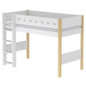 Кровать Flexa White полувысокая с лестницей, 190 см, белая лакированная