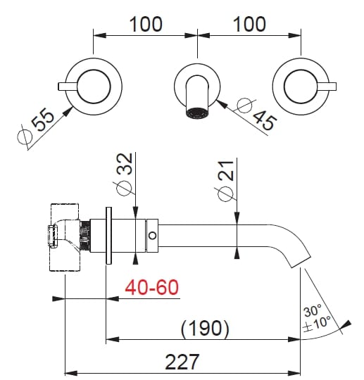 Настенный смеситель для раковины с 3 отверстиями из нержавеющей стали с аэратором BEAMTECH Timeless ARCH-00067480 - Вид №2