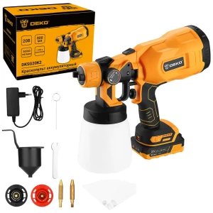 Краскопульт аккумуляторный Deko DSG20K2, 20 В Li-ion 2.3 Ач, 0.5 л/мин