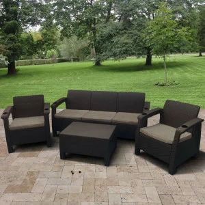 Мебель садовая с диваном коричневая на 4 персоны Yalta-2 AFINA  130619 Коричневый