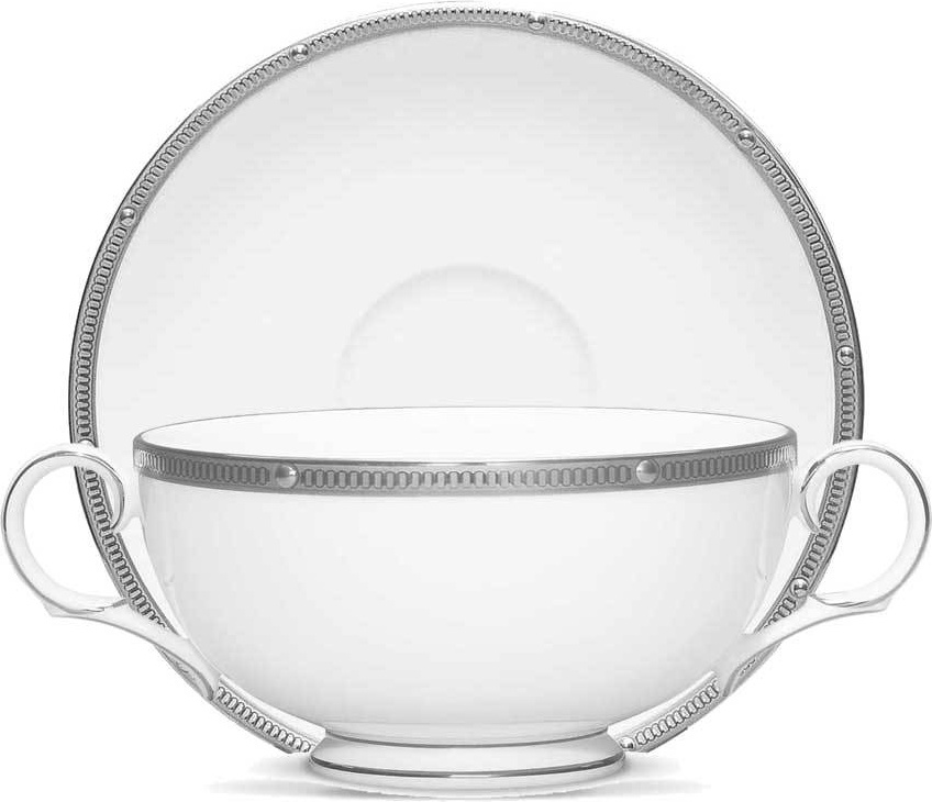 1051803 Noritake Чашка суповая с блюдцем Noritake "Рочель,платиновый кант" 210мл Фарфор костяной 