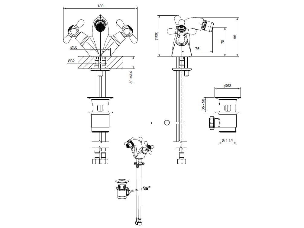 Смеситель для биде из хромированной латуни Bugnatese Old ' 800 ARCH-00145468 - Вид №2