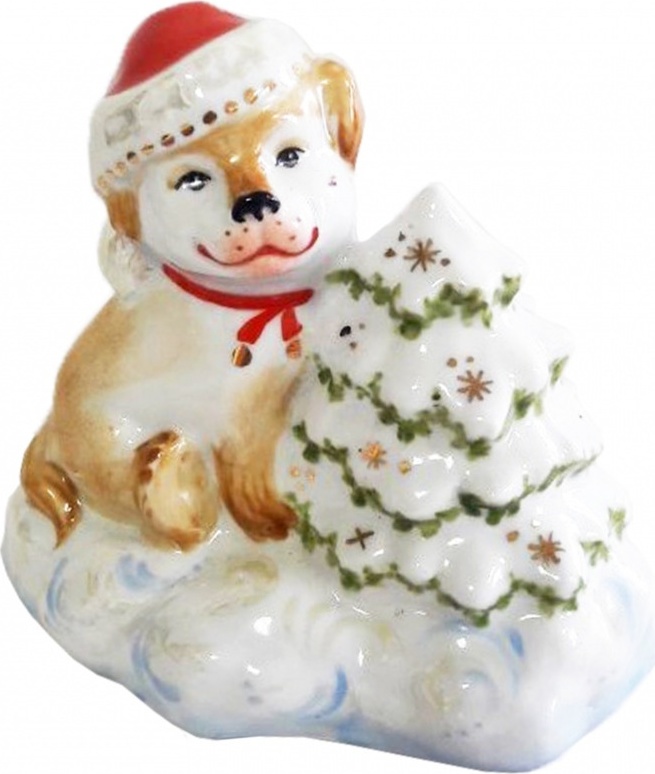 10627409 Дулевский фарфор Скульптура "Собачка с елкой" Фарфор 